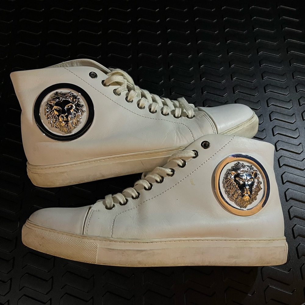 Versace White High-Top Sneakers with Lion Emblem